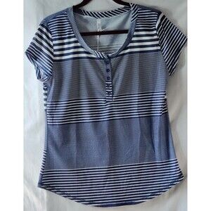 I/A Icon Apparel Womens Stripe Button Front Top T-Shirt Navy/White Size XL